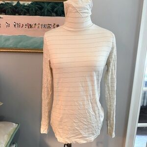 Off-White Vineyard Vines Turtleneck with Gold Stripes